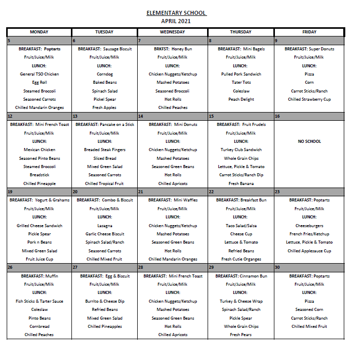 CES April Menu