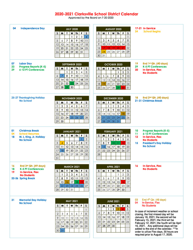 Updated Calendar 7/20/20