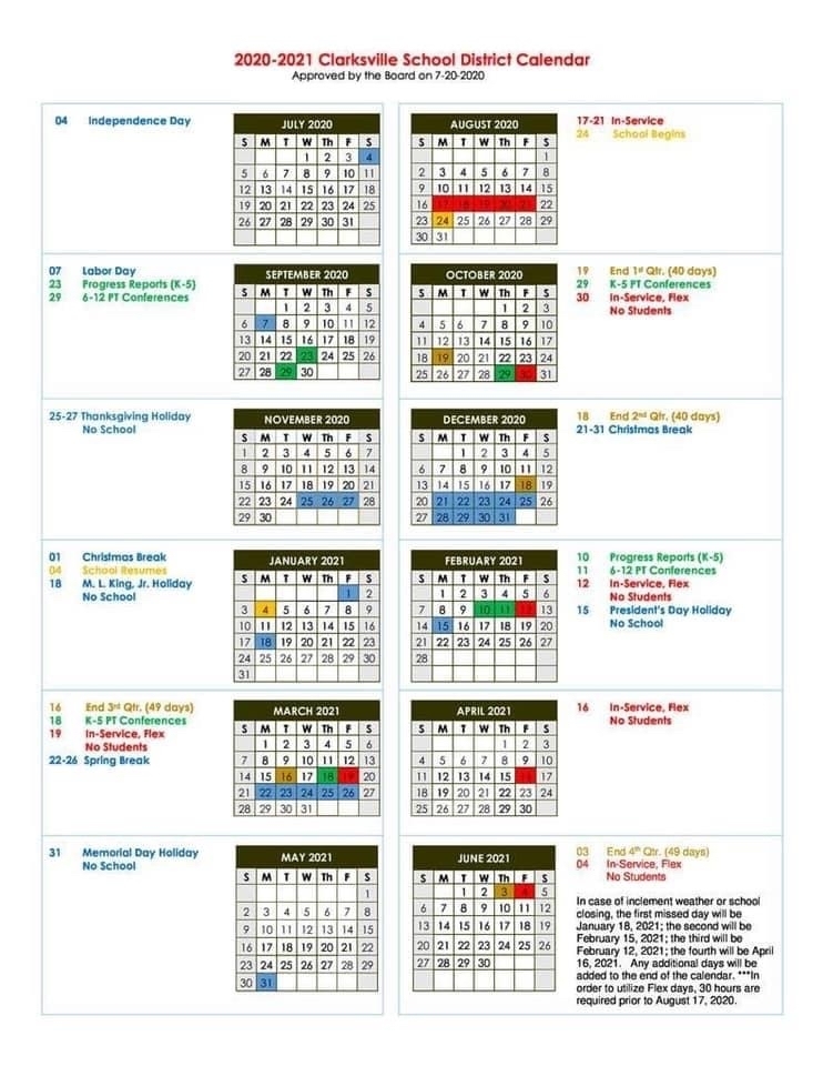 Updated school calendar 